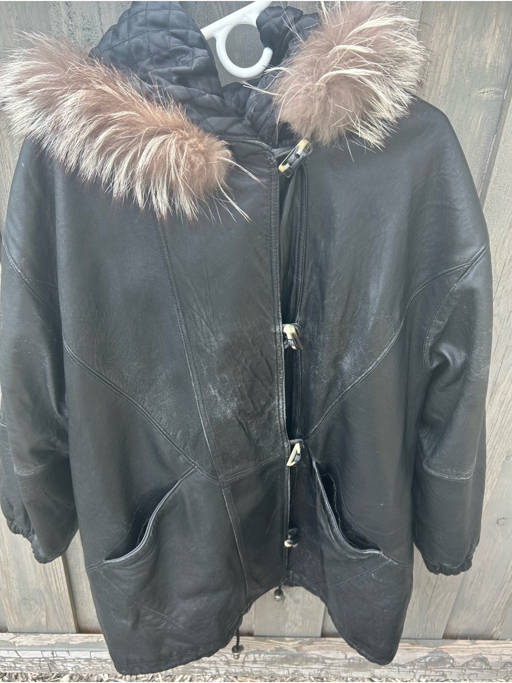 Vintage Synergy Genuine Leather Parka Coat XL | Real Fox Fur Trim
